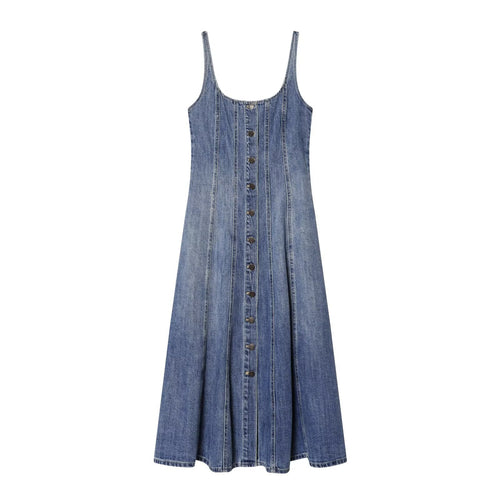 Damen Jeans Maxikleid mit Knopfleiste und schwingendem Saum EB