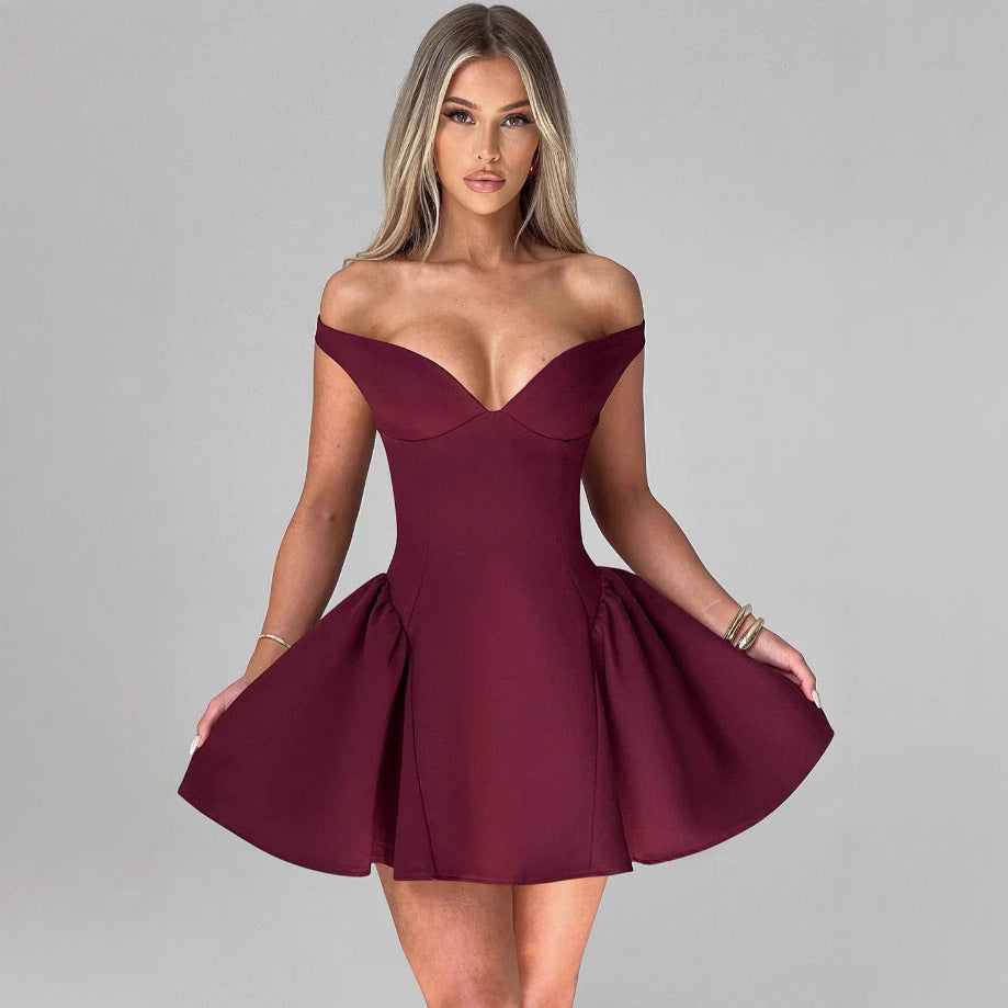 Damen Elegantes schulterfreies Cocktailkleid mit schwingendem Rock und raffinierter Drapierung EB