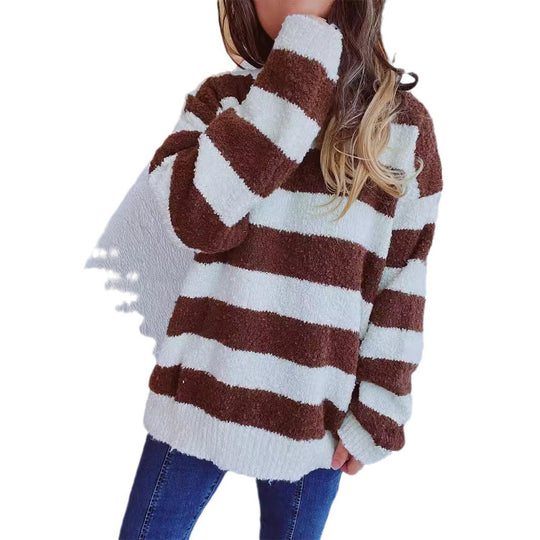 Damen gemütlicher Streifenpullover aus weichem Material mit weitem Schnitt EB
