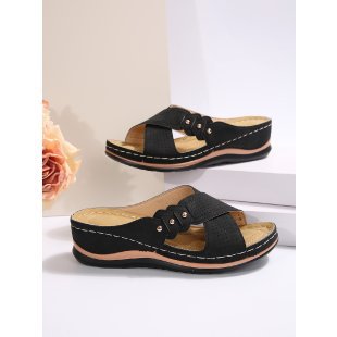 Damen Komfortable Wedge-Pantoletten mit flexibler Sohle und modischen Schnallen EB