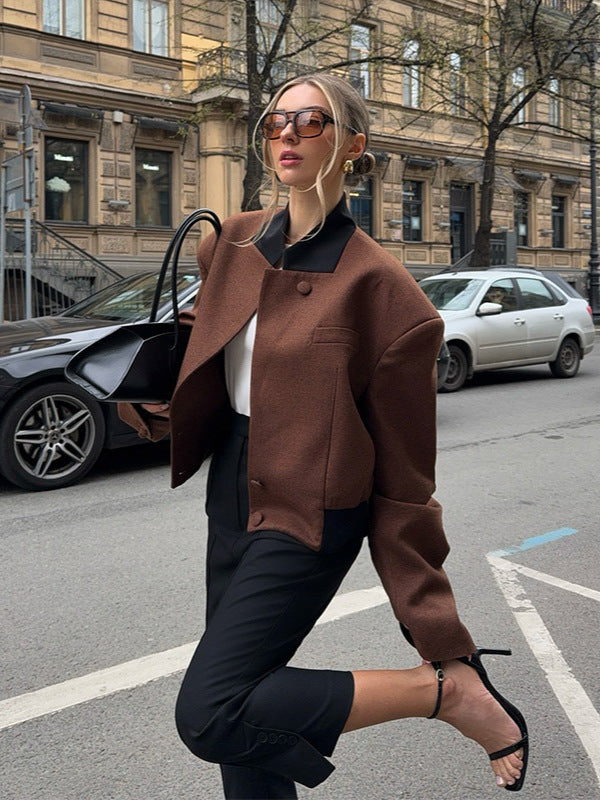 Damen Modische Kurzjacke mit strukturiertem Schnitt und hohen Kragen EB