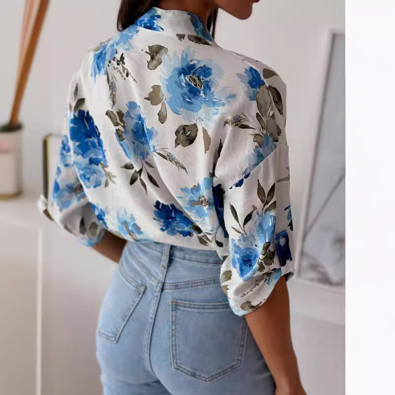 Damen blumige Oversize-Bluse mit kurzen Ärmeln EB