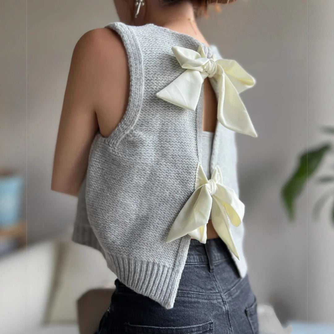 Damen Strickweste mit elegantem Rückendetail und Schleifenverzierung EB