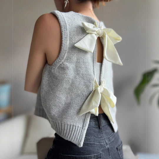 Damen Strickweste mit elegantem Rückendetail und Schleifenverzierung EB