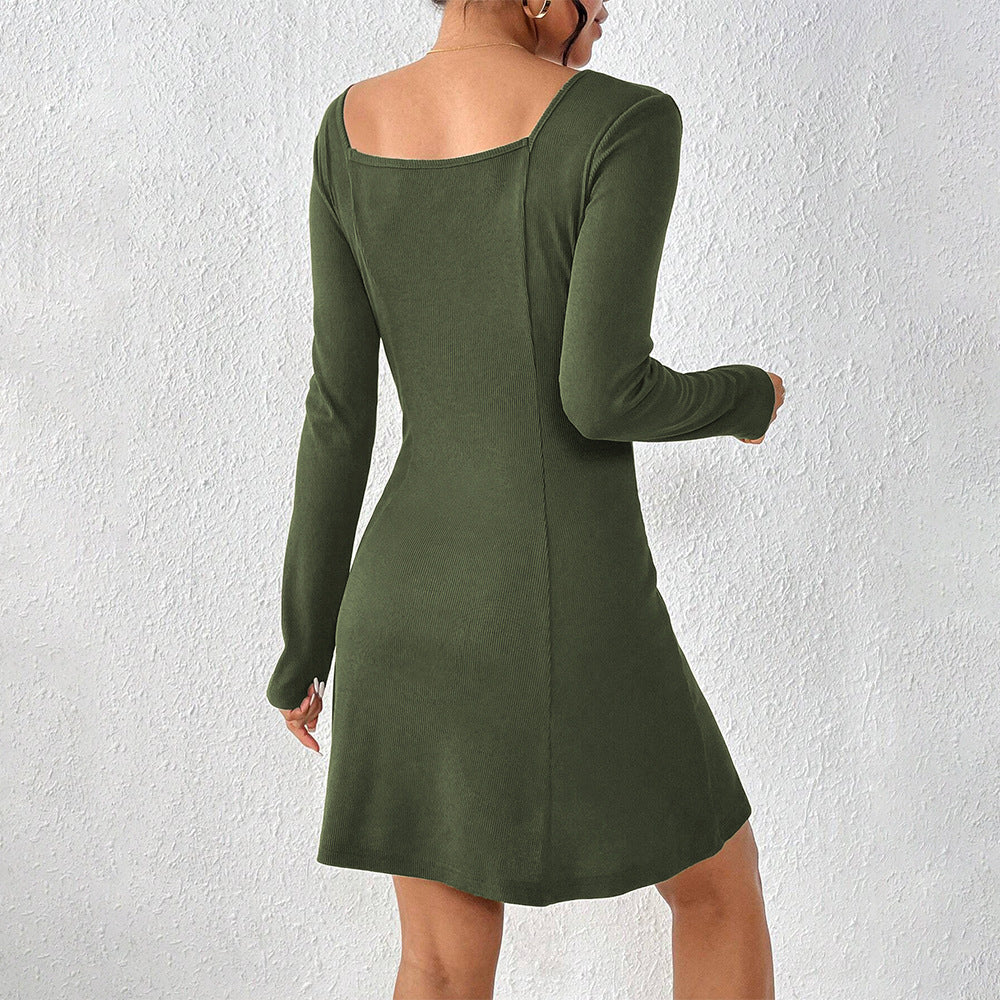 Damen ausgestelltes Strick‑Korsagenkleid mit durchgehender Knopfleiste, Square‑Neck und figurformenden Teilungsnähten Eichborn Berlin