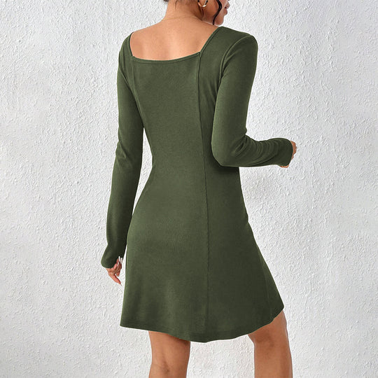 Damen ausgestelltes Strick‑Korsagenkleid mit durchgehender Knopfleiste, Square‑Neck und figurformenden Teilungsnähten Eichborn Berlin