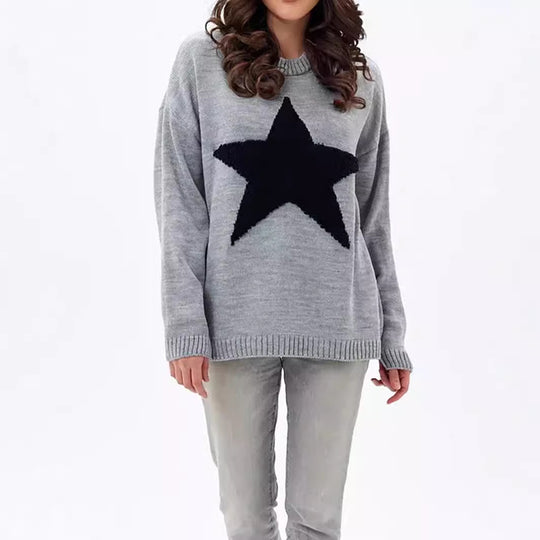 Damen Grobstrickpullover mit auffälligem Sternmotiv und lässigem Schnitt EB
