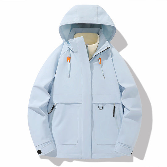 Damen funktionale Wetterjacke mit verstellbarem Kapuzenkragen und großzügigen Taschen EB