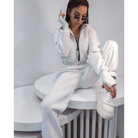 Damen Sportlicher Zip-Up Hoodie Set EB