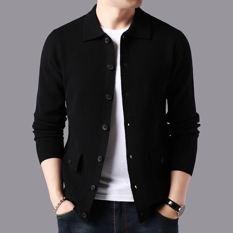 Herren Strukturierte Strickjacke mit Knopfverschluss und praktischen Taschen EB