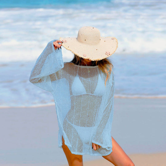 Damen Transparente Strandtunika mit elegantem Schnitt und feinem Netzmuster EB