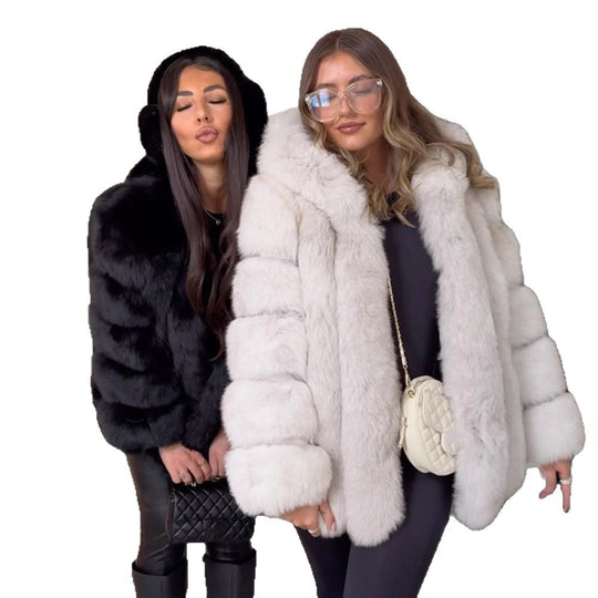 Damen Kunstfellmantel mit luxuriöser Haptik und eleganten Quarzdetails EB