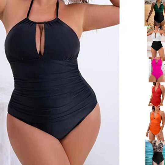 Damen Einteiler Badeanzug mit floralen Cut-Outs und elegantem Wickelrock EB