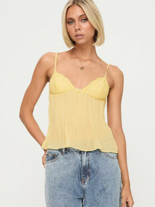 Damen Transparente Plissee-Bluse mit Spitzenapplikationen EB