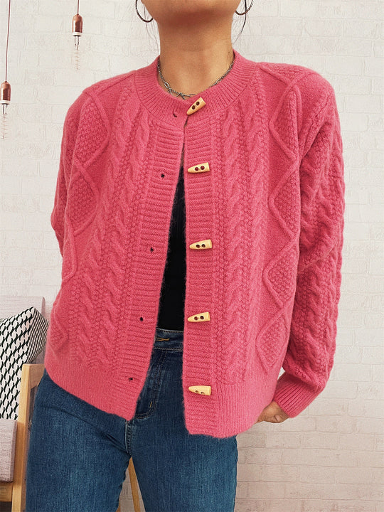 Damen Strickjacke mit dekorativen Knöpfen und strukturierter Webart EB