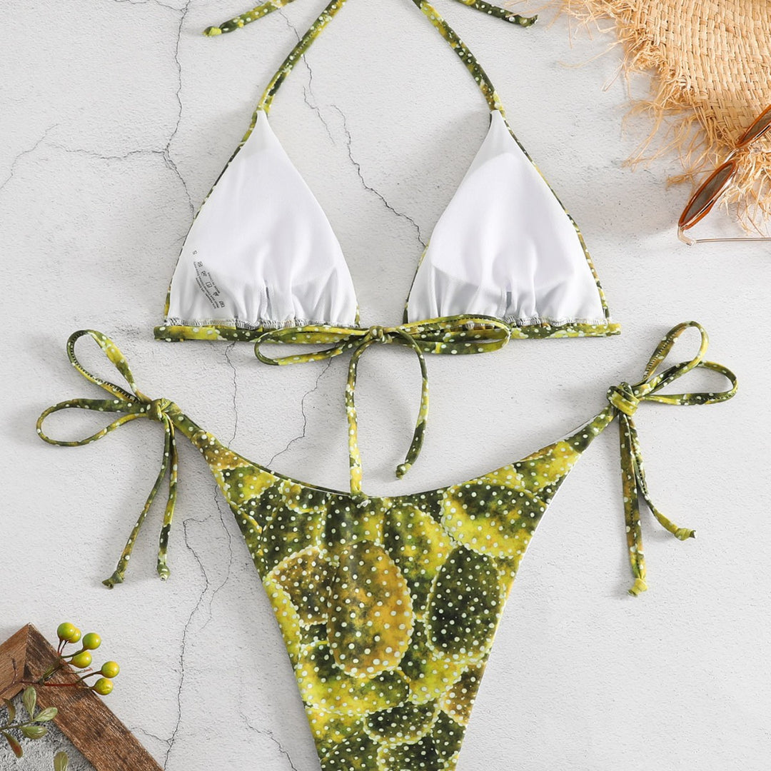 Damen Triangel-Bikini mit verspieltem Muster und verstellbaren Bindebändern EB