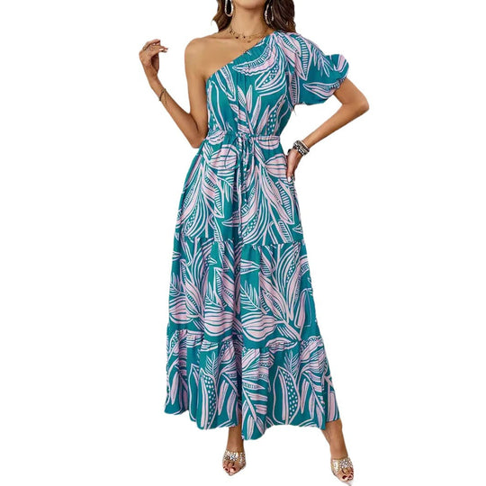 Damen Maxikleid im asymmetrischen Design mit floralem Muster und Wickelgürtel EB