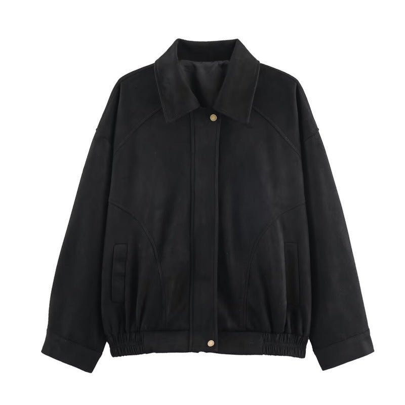 Damen Modische Kunstlederjacke mit elastischem Bund und Eingrifftaschen EB