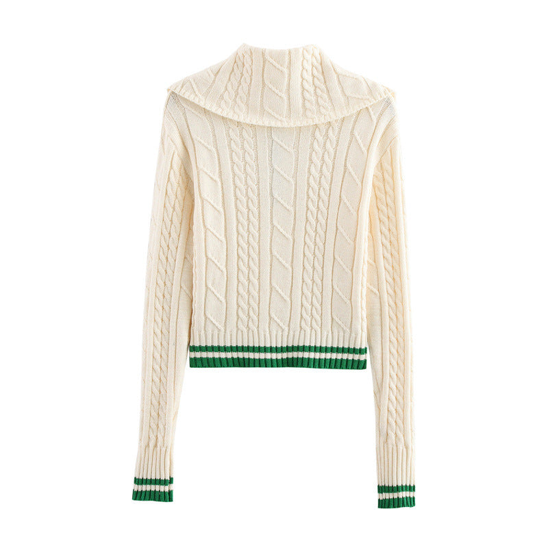 Damen Strickpullover mit hohem Kragen und Knopfleiste EB