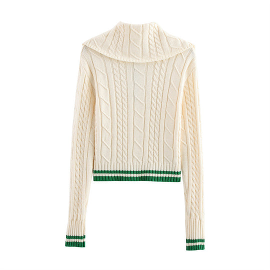 Damen Strickpullover mit hohem Kragen und Knopfleiste EB