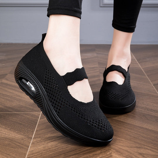 Damen atmungsaktive Slip-On Sneakers mit elastischem Riemen EB