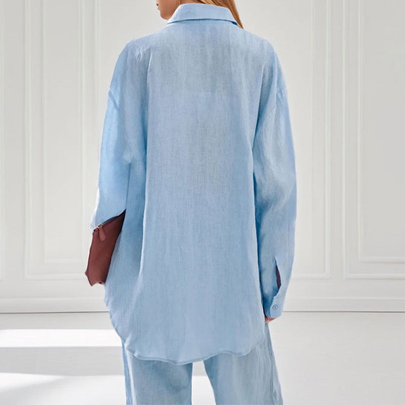 Damen lässiges Leinen-Hemd- und Hosen-Set EB