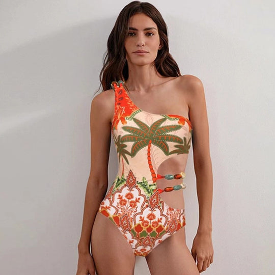 Damen Einteiler Badeanzug mit modischem Cut-Out und passendem Strandrock EB