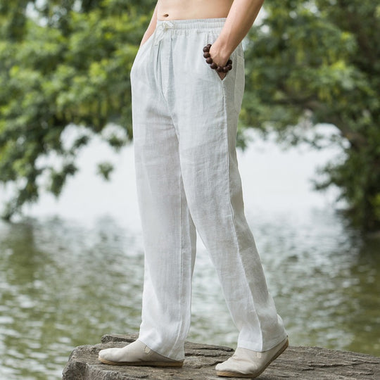 Herren lässige Leinenhose mit elastischem Bund und praktischen Seitentaschen EB