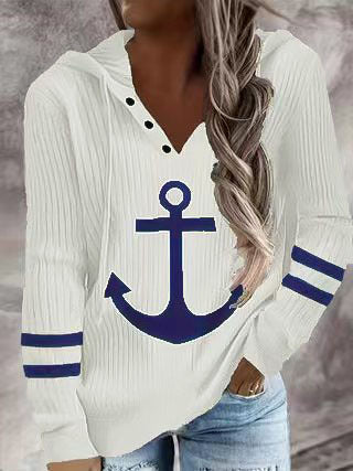 Damen Kapuzenpullover mit maritimem Motiv und strukturiertem Gewebe EB