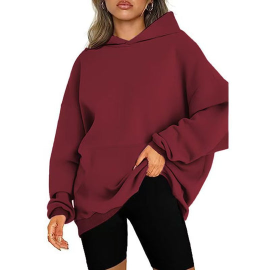 Damen nan weicher Oversize-Kapuzenpullover mit asymmetrischem Saum Kängurutasche und überschnittener Schulter EB