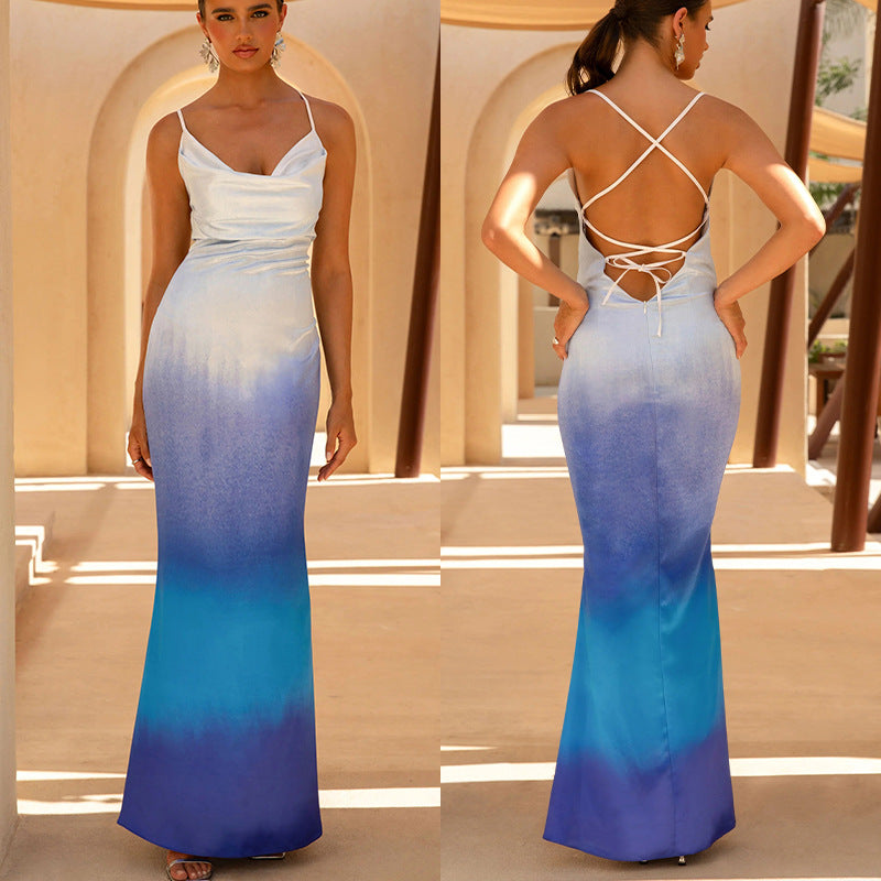 Damen elegantes Maxikleid mit zartem Ombre-Effekt EB