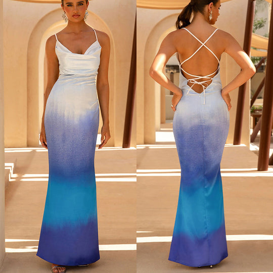 Damen elegantes Maxikleid mit zartem Ombre-Effekt EB