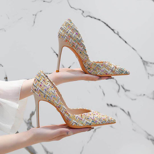 Damen elegante Stiletto-Pumps mit modernen Textilien EB