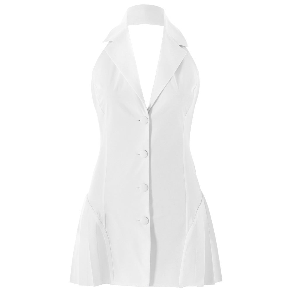Damen Modisches Blazer-Kleid mit tiefem V-Ausschnitt und seitlichen Taschen EB