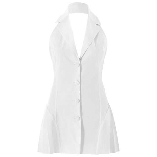 Damen Modisches Blazer-Kleid mit tiefem V-Ausschnitt und seitlichen Taschen EB