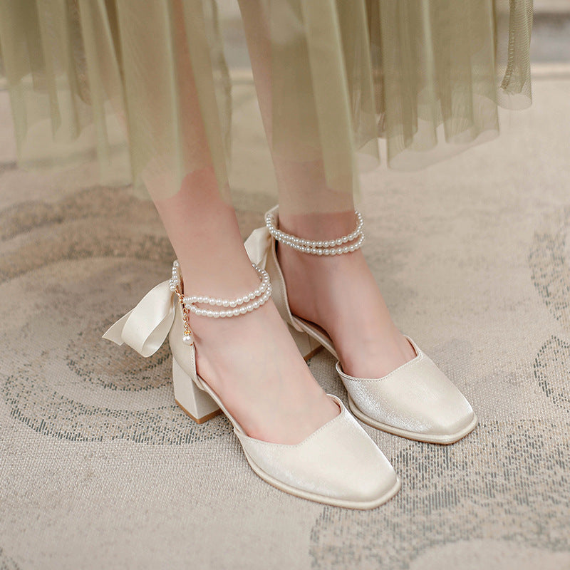 Damen elegante Slingback Schuhe mit perlverziertem Riemen EB