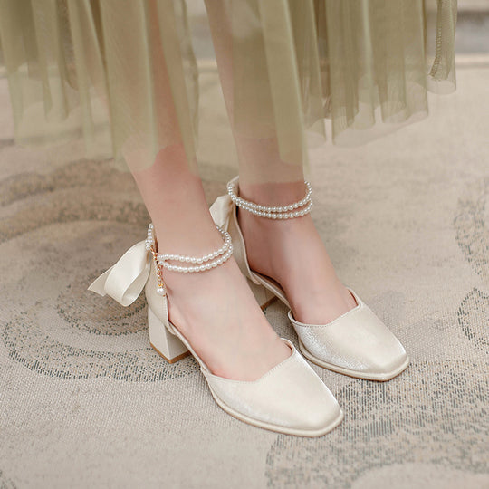 Damen elegante Slingback Schuhe mit perlverziertem Riemen EB