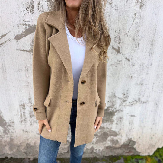 Damen Fleece-Mantel mit doppelter Knopfleiste und großem Revers EB