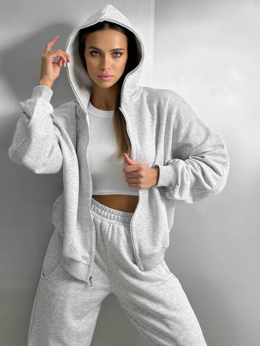 Damen lässiges Sport-Set aus Hoodie und Jogginghose mit praktischen Taschen EB