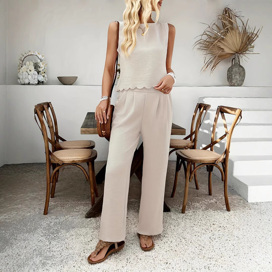 Damen Luftiges Zweiteiliges Outfit mit wellenförmigem Saum EB