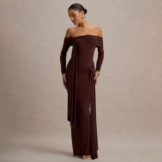 Damen Elegantes Off-Shoulder Abendkleid mit drapierter Silhouette EB