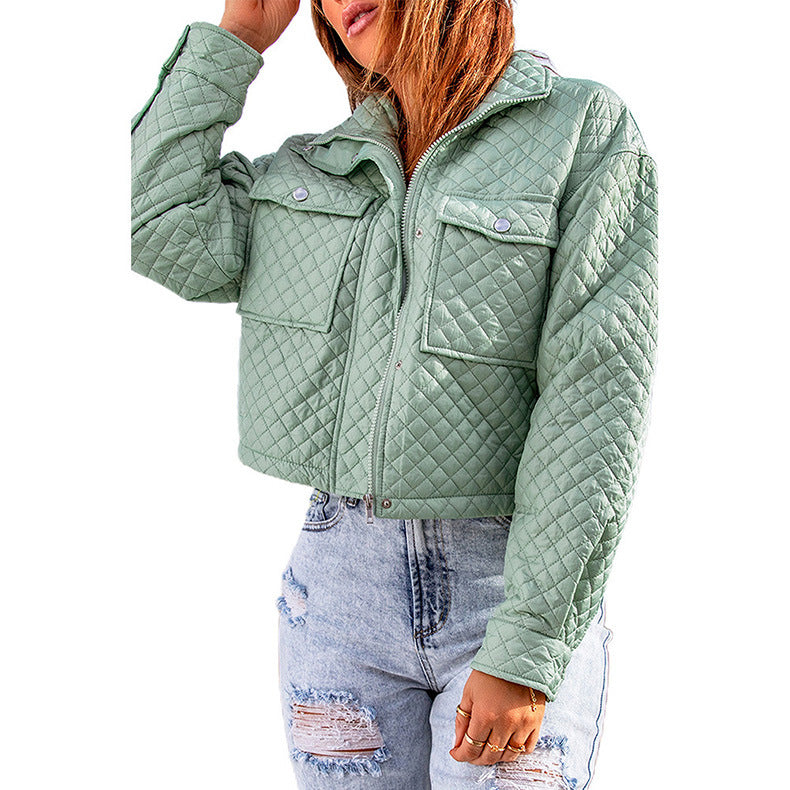 Damen gesteppte Kurzjacke mit modischen Taschen EB