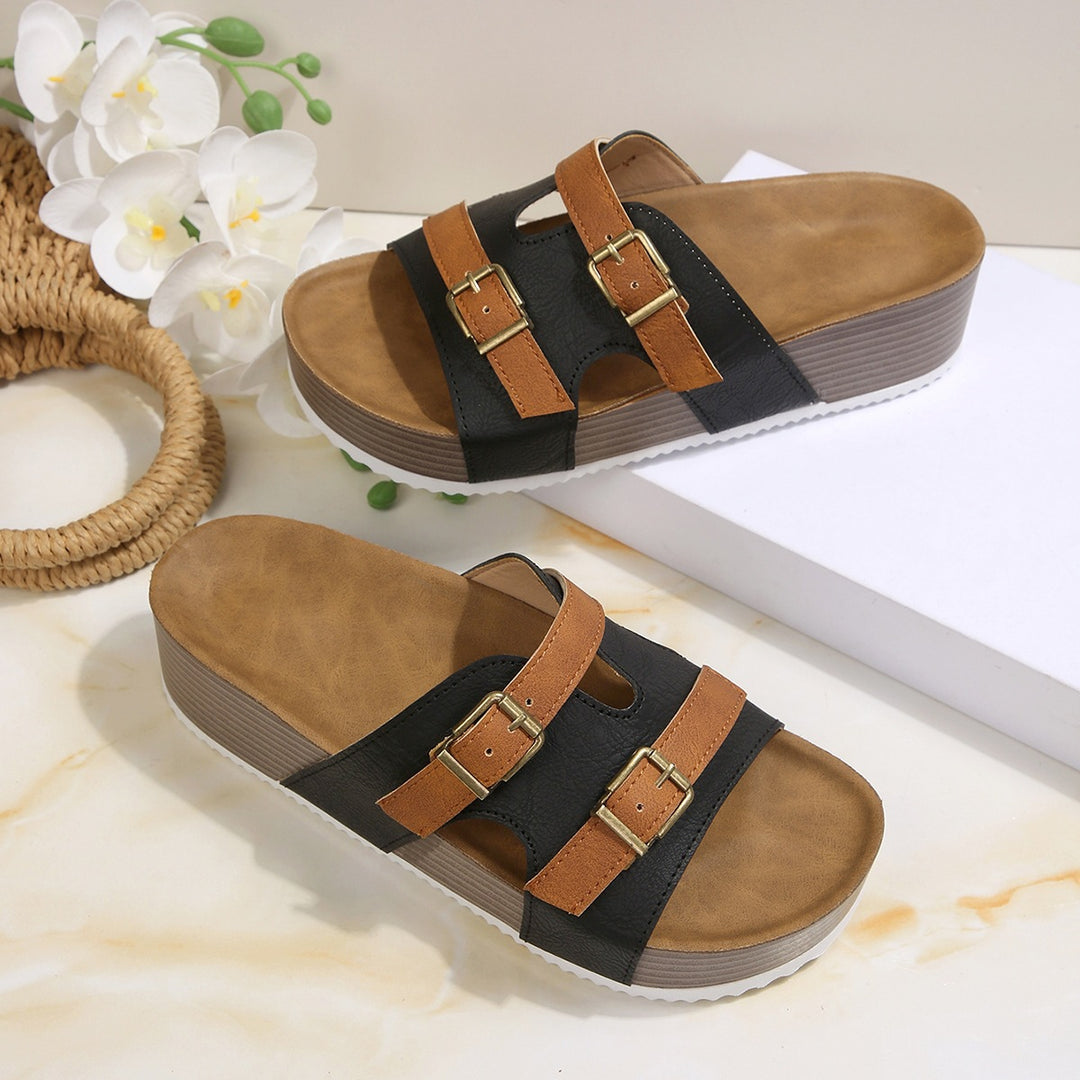 Damen Bequeme Plateau-Sandalen mit verstellbaren Riemen EB