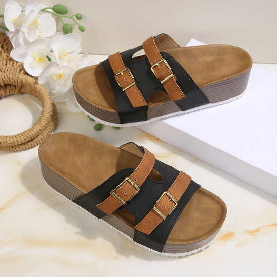 Damen Bequeme Plateau-Sandalen mit verstellbaren Riemen EB