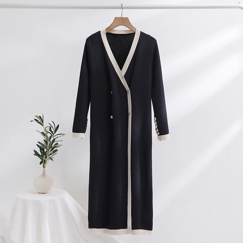 Damen eleganter Strickmantel mit Knopfdetails und V-Ausschnitt EB