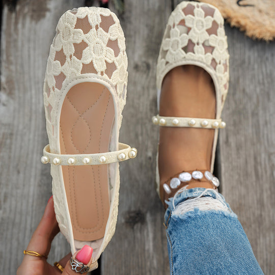 Damen elegante Ballerinas mit floralen Applikationen und rutschfester Sohle EB