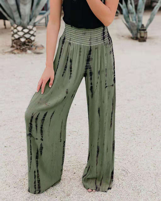 Damen Weit geschnittene Palazzo-Hose mit elastischem Bund und modischem Print EB
