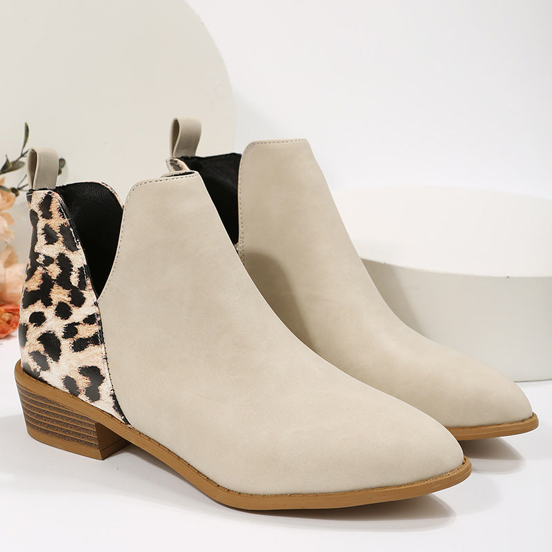 Damen elegante Ankle Boots mit modischem Leopardenmuster EB