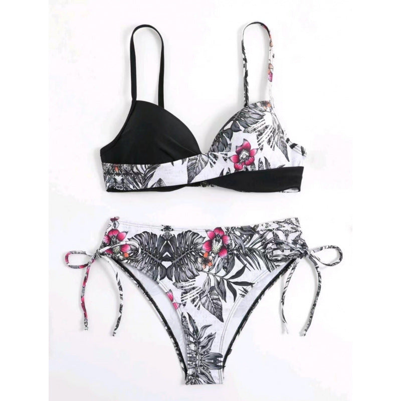 Damen Triangel-Bikini mit floralem Muster und stilvollen Bindebändern EB