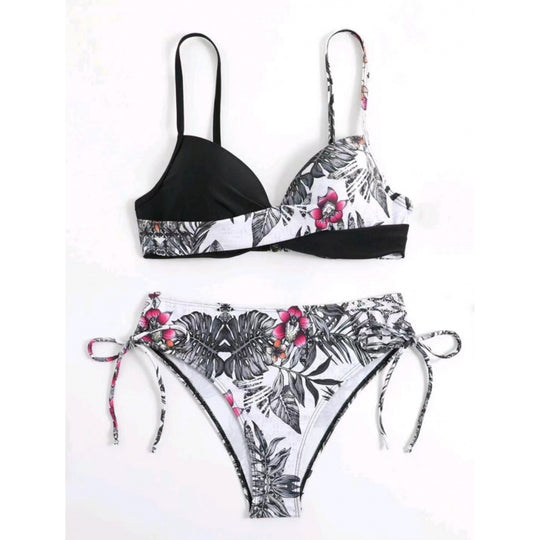 Damen Triangel-Bikini mit floralem Muster und stilvollen Bindebändern EB